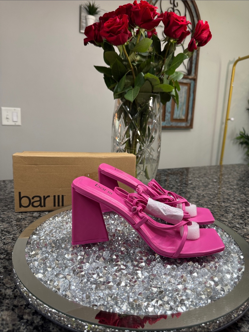 Bar III Hot Pink Block Heel Sandals with wrap around ankle strap NWT 9.5